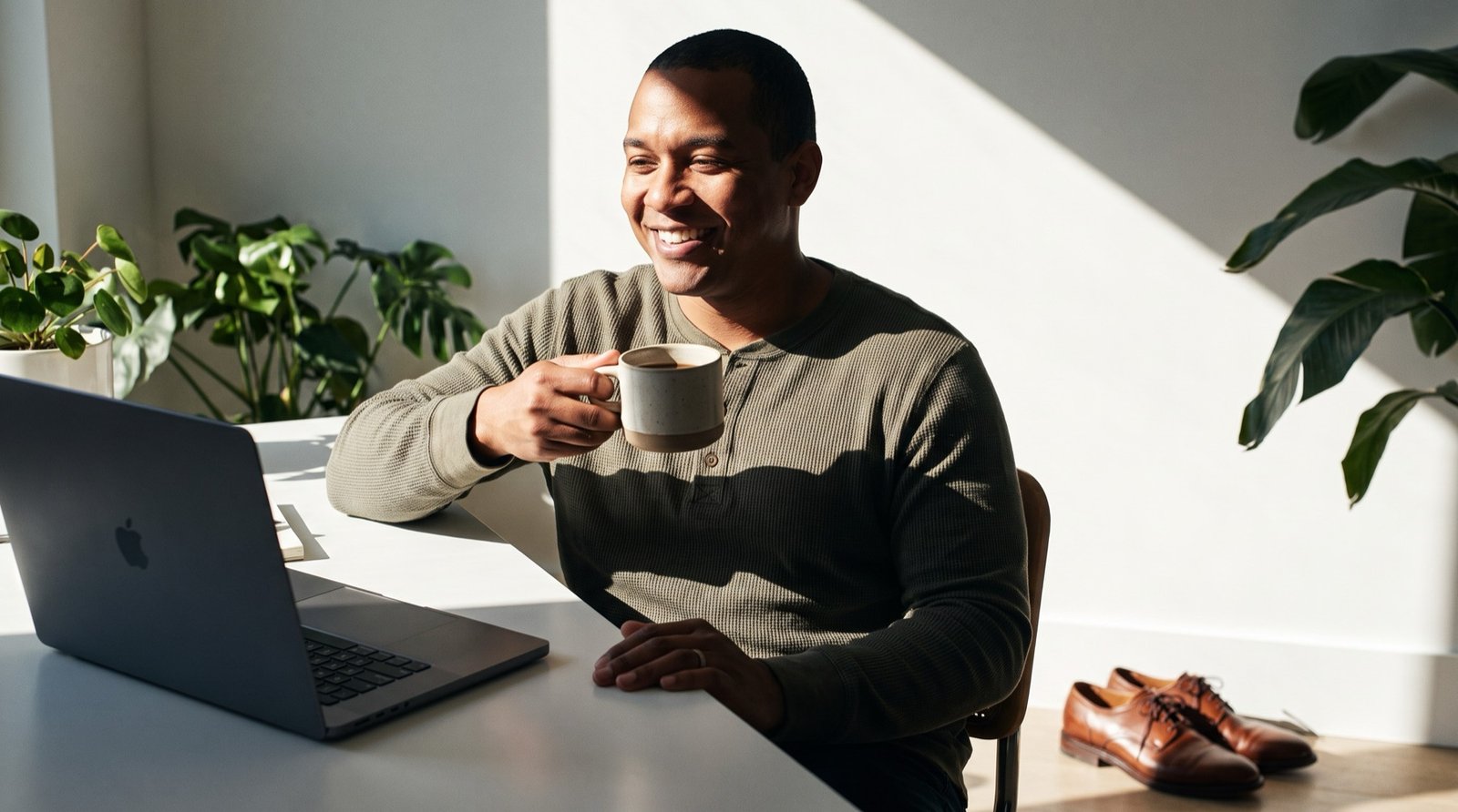 A parent smiling during a video call